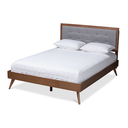 Baxton Studio Ines Light Grey Upholstered Walnut Finished Full Size Platform Bed 156-9407-9434